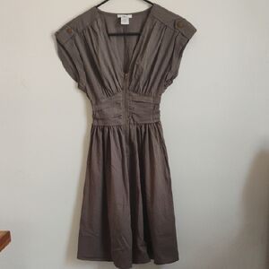 Bar III  | Charcoal Ruched Waist V-neck Midi Dress | XS | NWOT